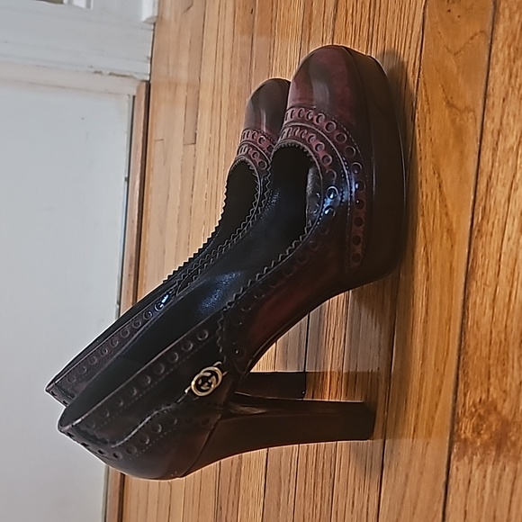 Gucci Two Tone Brogue Leather Platform Pumps 38.5 - Picture 8 of 16